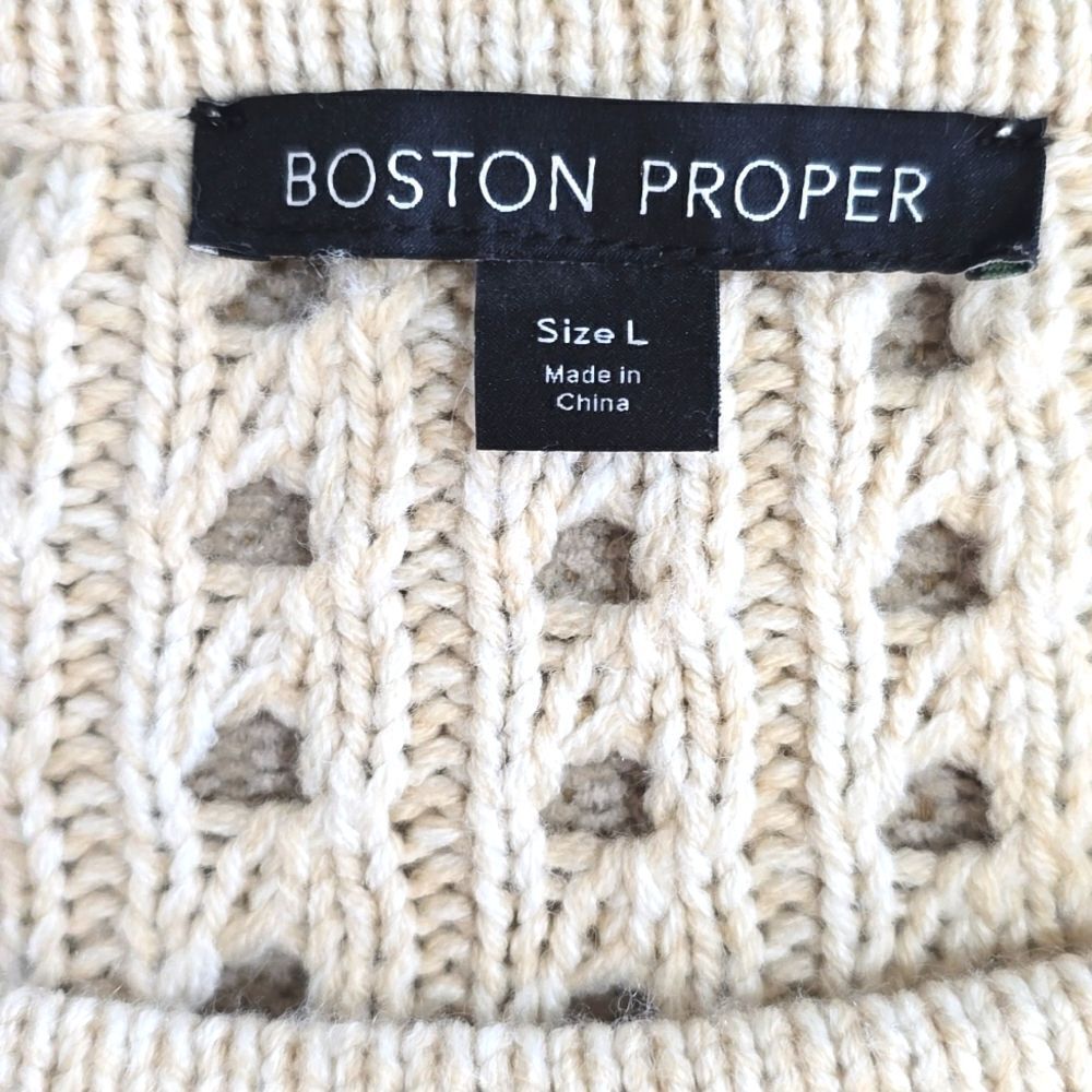 Boston Proper Oatmeal Cream Cable Knit Fringe Sweater - Size Large - Picture 4 of 14